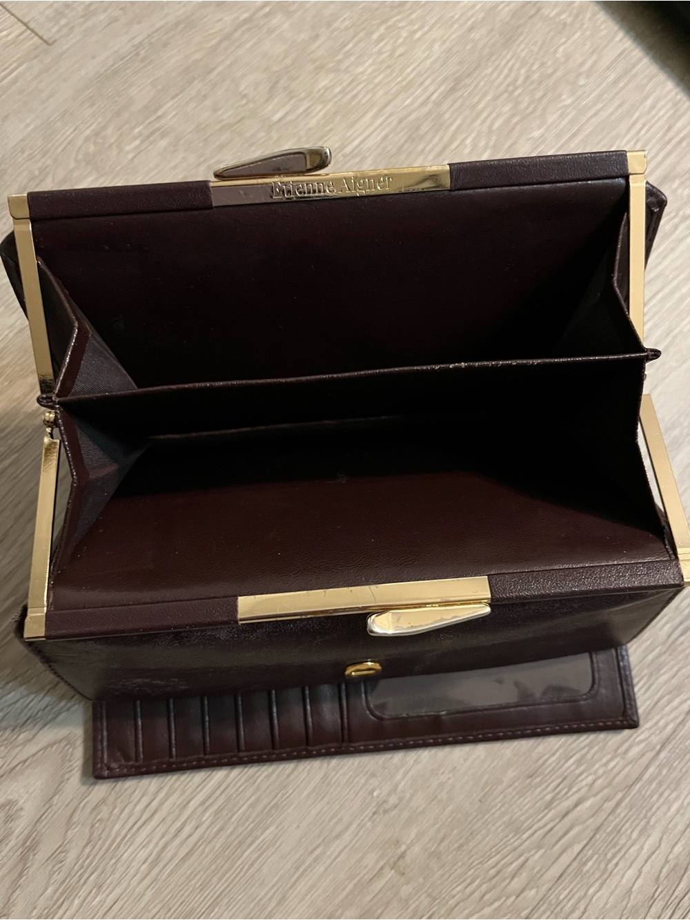 Etienne Aigner Dark Brown Leather Wallet with Gold Accent - Picture 5 of 5